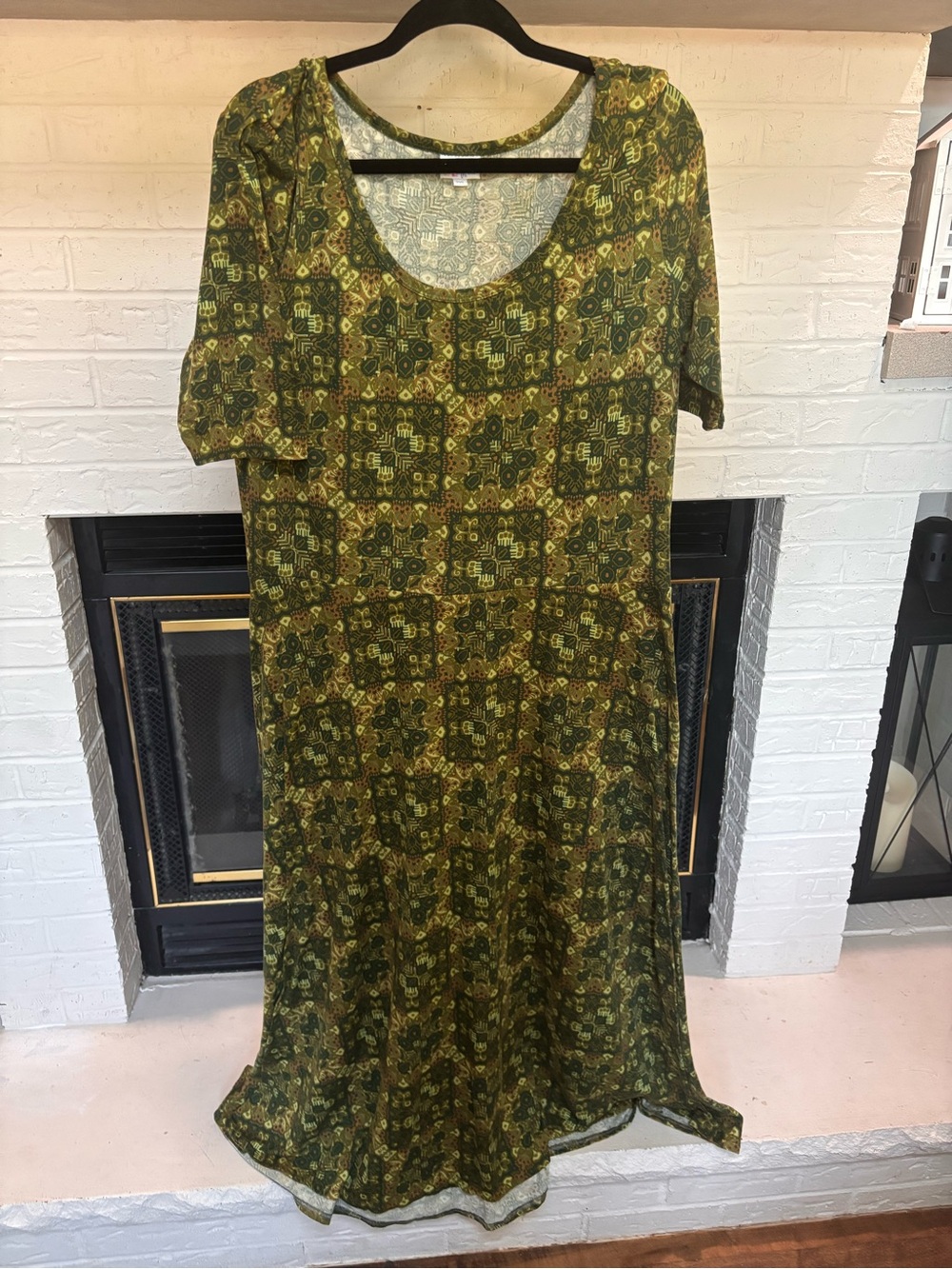 LuLaRoe Olive & Mustard Geometric Maxi Dress